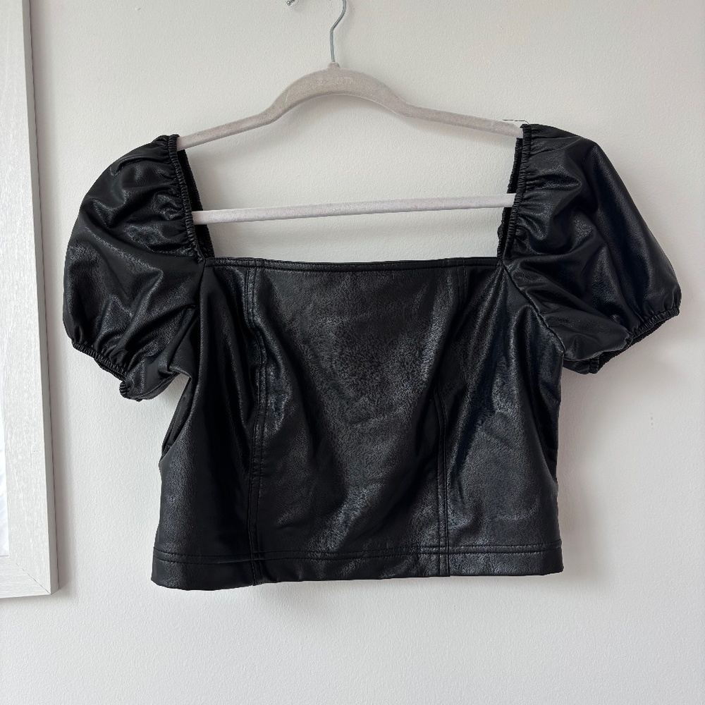 Puffy Sleeve Leather Top